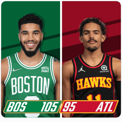 two basketball players from the boston celtics and the atlanta hawks are standing next to each other