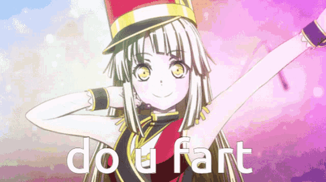 a picture of a girl with the words " do u fart " on the bottom