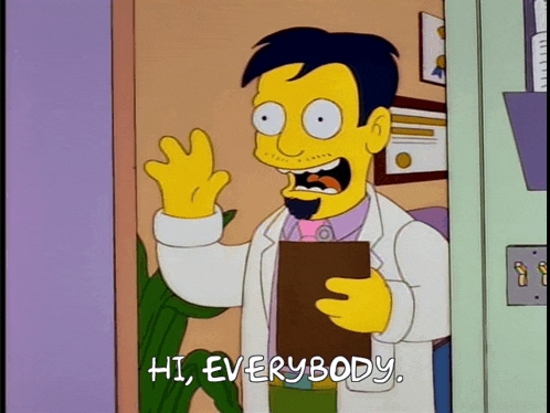 a cartoon character says hi to everybody
