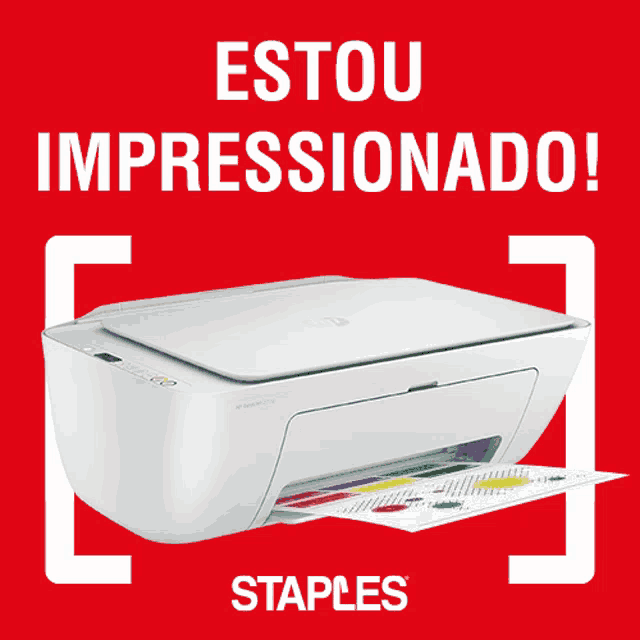 a staples advertisement with an hp printer