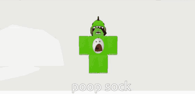 a cartoon of a green monster with the words poop sock written on the bottom