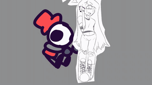 a drawing of a girl with long hair next to a drawing of a cartoon character