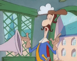 a cartoon character is holding a megaphone in his hands