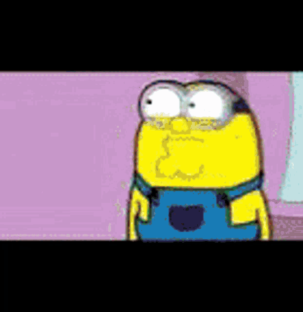 a cartoon of a yellow minion wearing blue overalls and glasses .