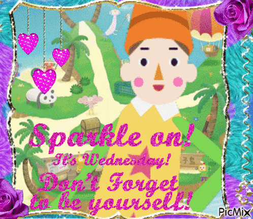 a picture of a boy with the words " sparkle on it 's wednesday ! don 't forget to be yourself "