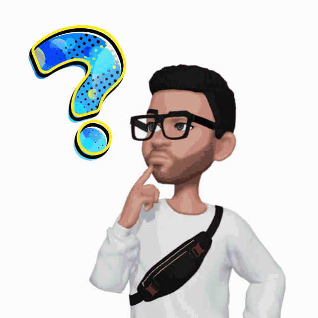 a cartoon character with glasses and a question mark above him