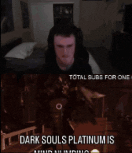 a woman is laying on a bed with the words dark souls platinum is above her head .