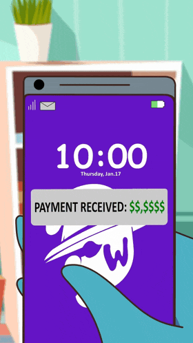 a person is holding a cell phone with a payment received message on the screen
