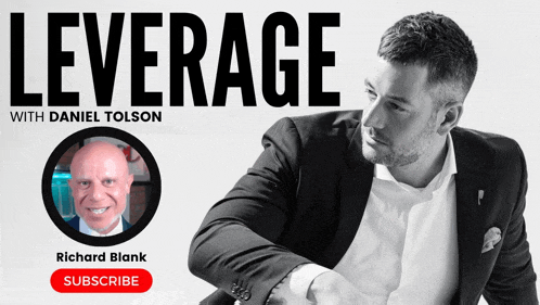 a black and white photo of a man in a suit with the words leverage on the top