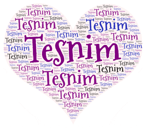 a heart shaped word cloud with the word tesnim in the center