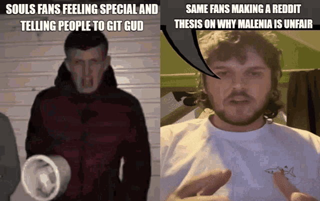 a meme about souls fans feeling special tells people to git gud