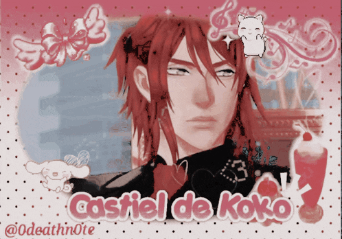 a picture of a man with red hair and the name castiel de koko on it