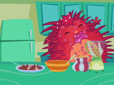 a cartoon of a squirrel with a cherry on its head and a hedgehog