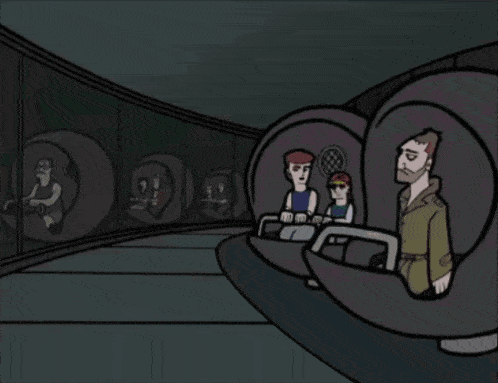 a cartoon of a group of people with the words the dead live on the bottom