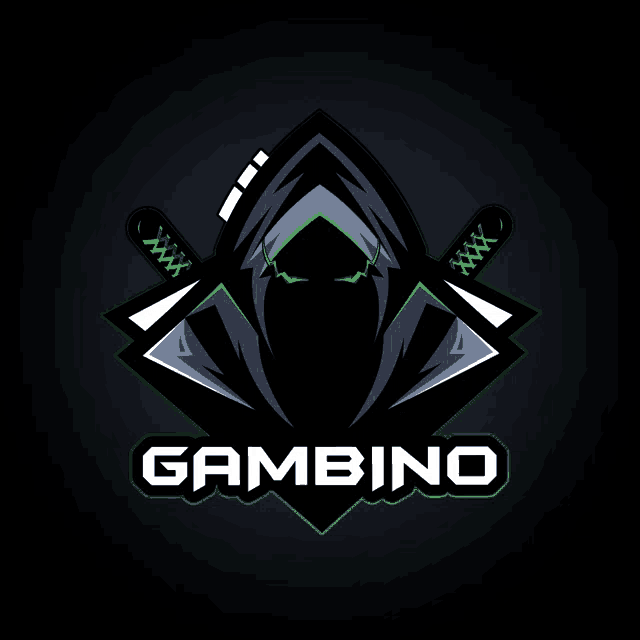 a logo for gambino shows a hooded figure with two swords