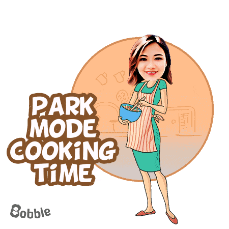 a cartoon of a woman cooking with the words park mode cooking time above her