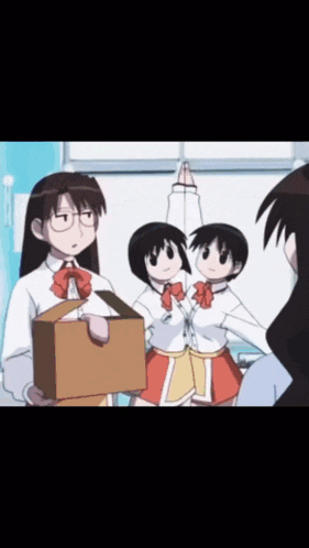 a girl with glasses is holding a brown box