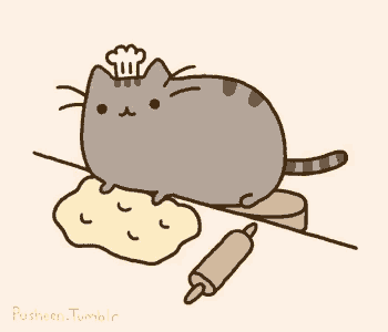 a cat wearing a chef 's hat is laying on a pile of dough next to a rolling pin .