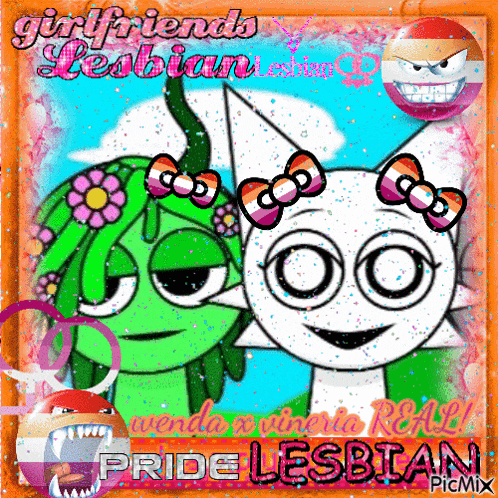 a picture of two cartoon characters with the words pride lesbian