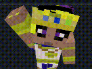 a pixel art drawing of a person with a yellow crown on their head