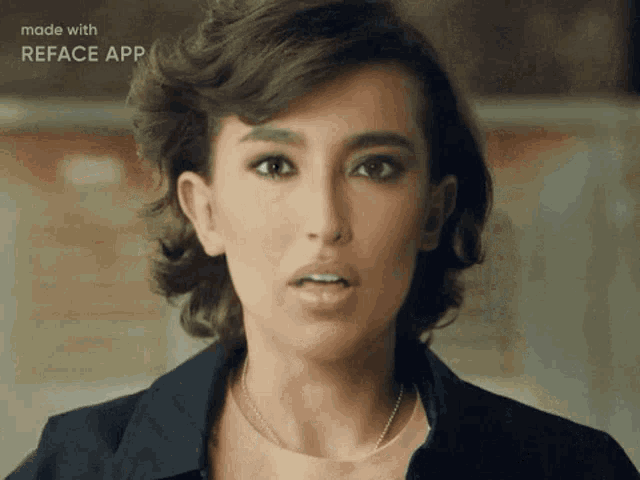 a close up of a woman 's face made with the reface app