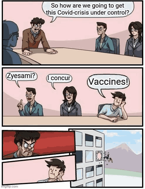 a group of people sitting around a table with speech bubbles that say " vaccines "