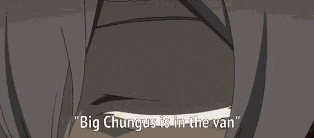 a close up of a person 's eye with the words " big chungus is in the van " above it