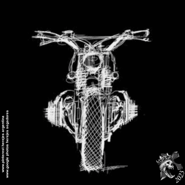 a drawing of a motorcycle on a black background with the year 2013