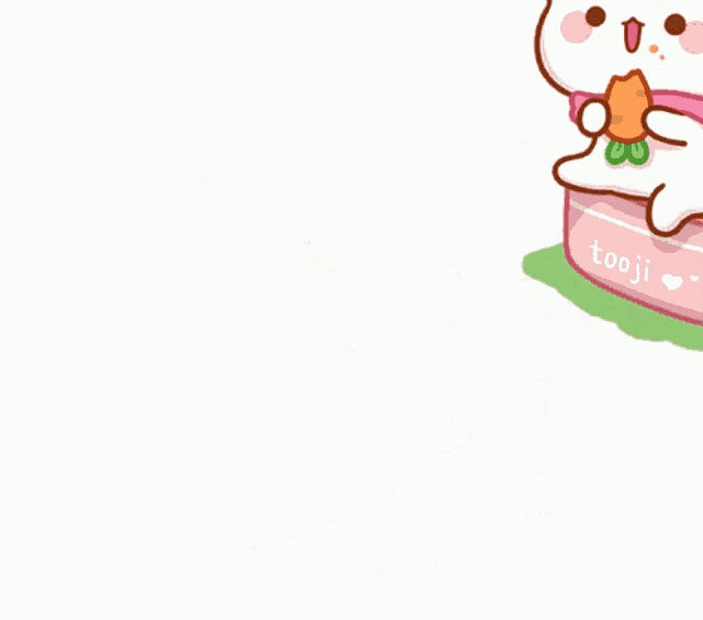 a cartoon of two rabbits pushing a cart of carrots that says tooji