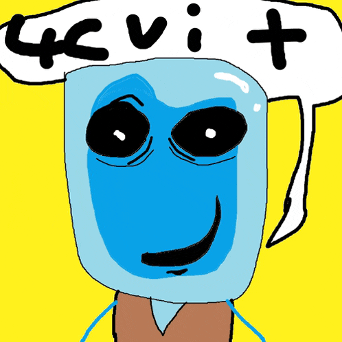 a drawing of a blue face with a speech bubble that says " 4cvit "