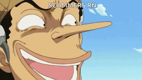 a close up of a woman 's face with the words scammers rn below it