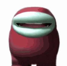a red among us character with a white face and mouth is standing in front of a white background .
