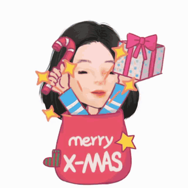 a cartoon of a woman in a merry x-mas cup