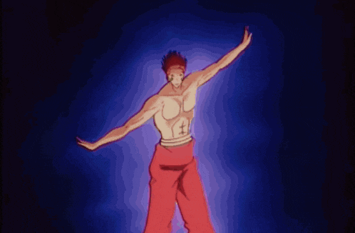 a drawing of a man with his arms outstretched in a dark room
