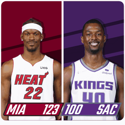 two basketball players from the heat and the kings are standing next to each other