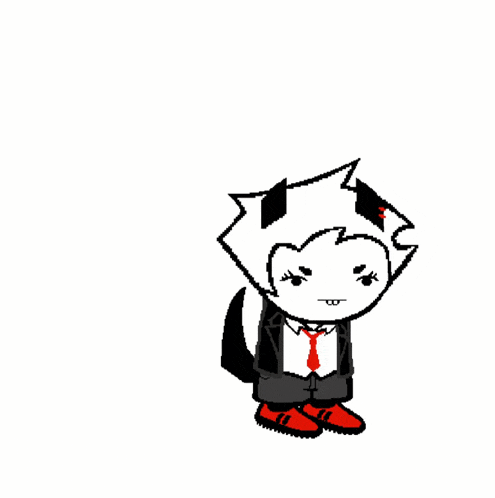 a black and white drawing of a cartoon character with a red tie