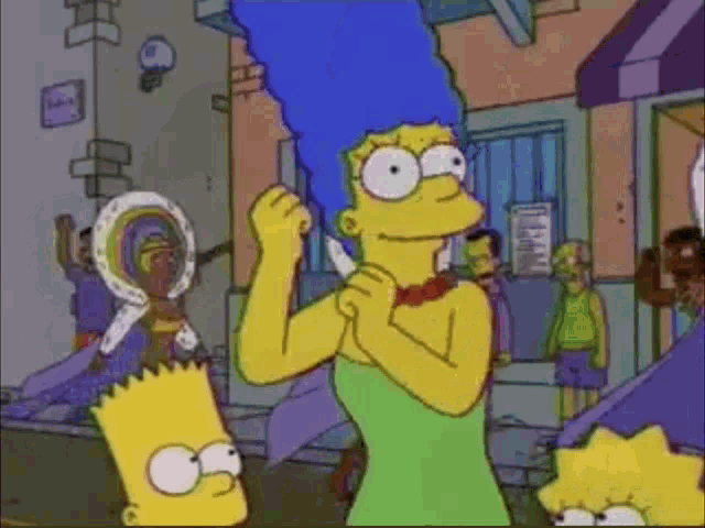 a cartoon of bart simpson and marge simpson standing next to each other .