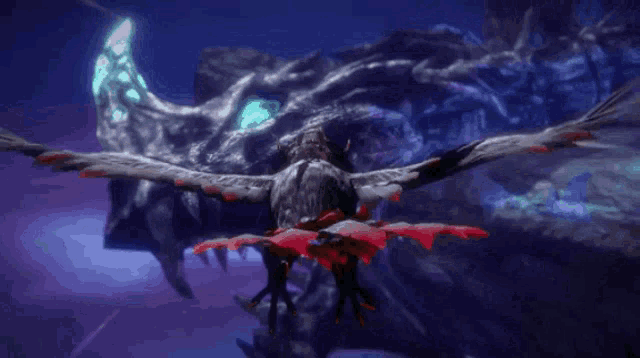 a dragon with wings is flying in the dark