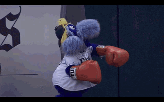 a mascot wearing boxing gloves with the word titan on the wrist