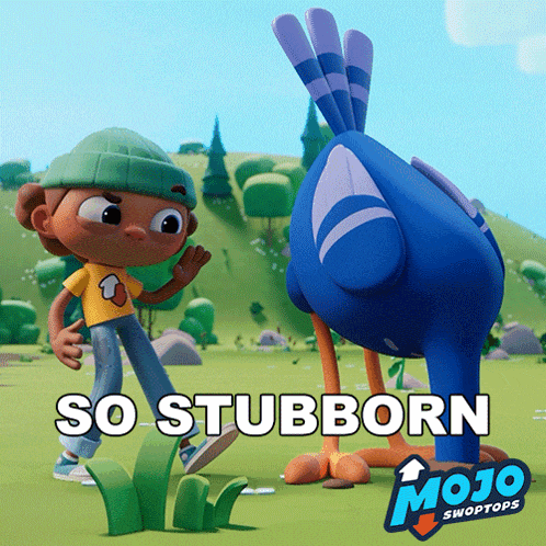 a mojo swoptops cartoon shows a boy and a bird
