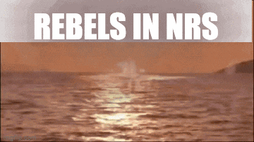 a sign that says rebels in nrs with a picture of the ocean