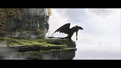 a dragon is standing on a rocky cliff with its wings outstretched