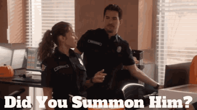 a man and a woman are standing in a kitchen with the words did you summon him