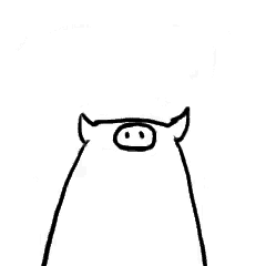 a black and white drawing of a pig with a heart behind it .