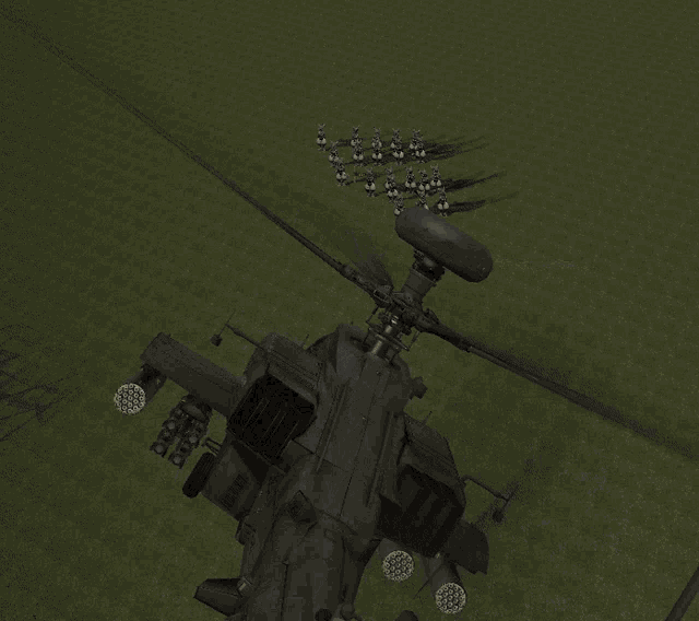 a computer generated image of a helicopter crashing into a field