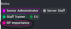 a screenshot of a web page showing the roles of senior administrator staff trainer and server staff