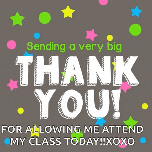 a thank you card that says sending a very big thank you for allowing me attend my class today
