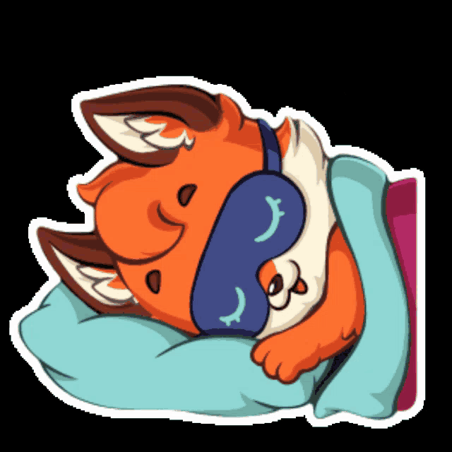 a fox wearing a sleep mask is sleeping on a pillow