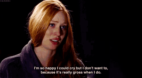 a woman with red hair says i 'm so happy i could cry