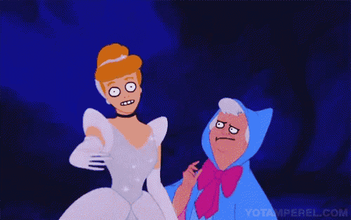a cartoon of cinderella and a fairy with yotamperel.com in the bottom right corner
